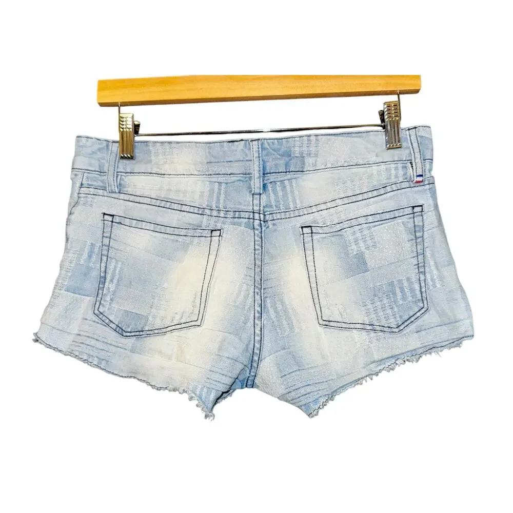 Etienne Marcel Patchwork Jean Shorts Women's Size 27 Hot Pants Blue Low Rise - Picture 6 of 10